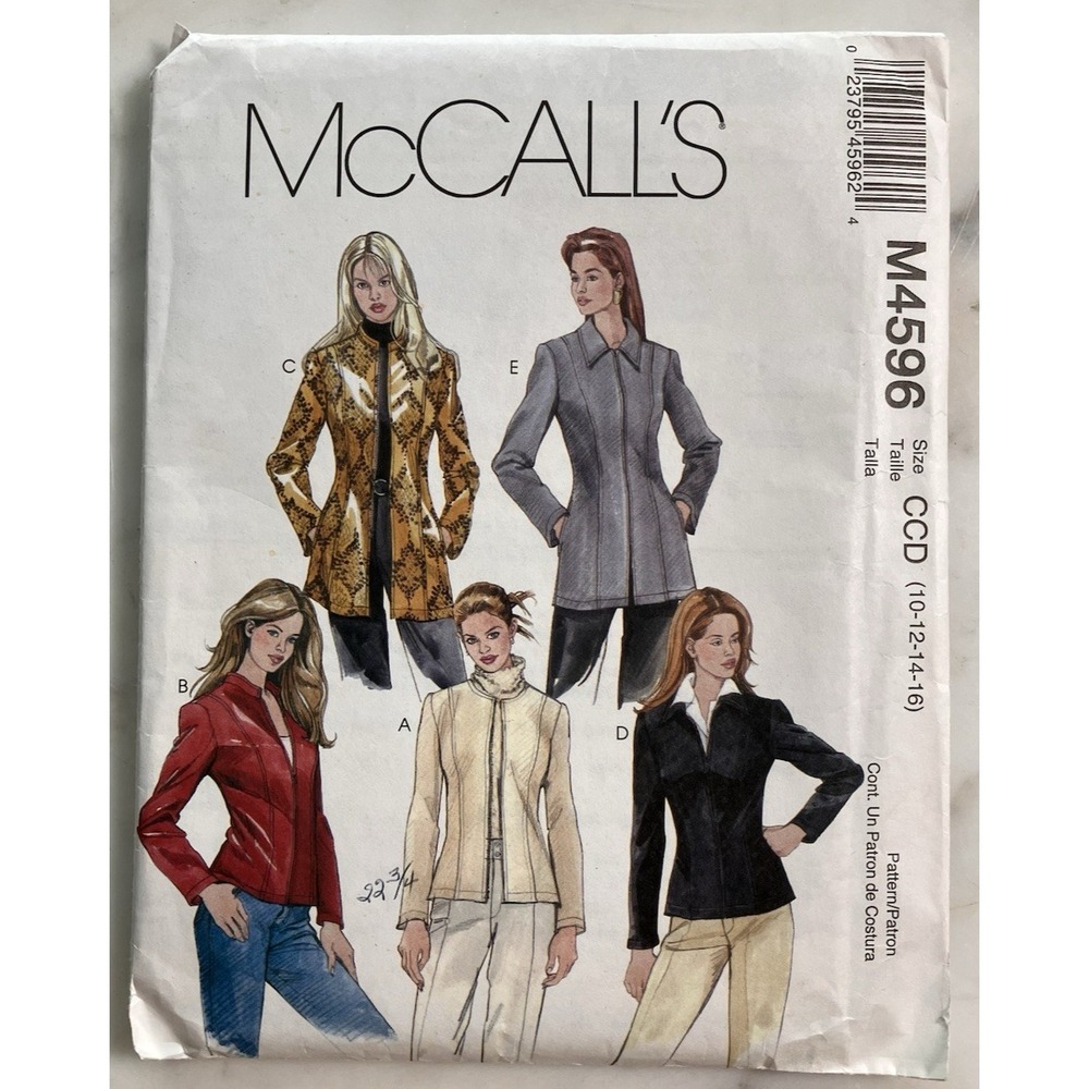 McCalls M4596 Lined Jackets in two lengths SEWING PATTERN SZ 10-12-14-16 Cut Y2K